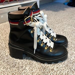 Gucci Sylvie Web Lug Sole Combat Boots sz 38